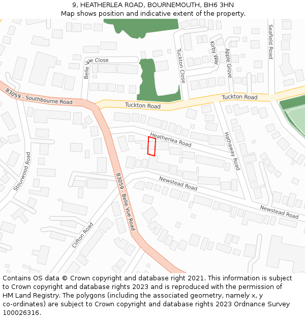 9, HEATHERLEA ROAD, BOURNEMOUTH, BH6 3HN: Location map and indicative extent of plot
