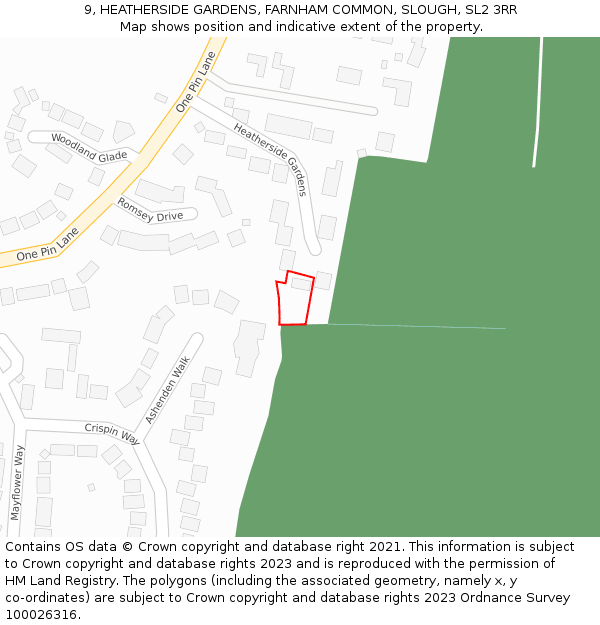 9, HEATHERSIDE GARDENS, FARNHAM COMMON, SLOUGH, SL2 3RR: Location map and indicative extent of plot