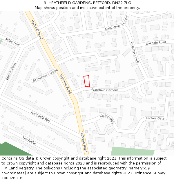 9, HEATHFIELD GARDENS, RETFORD, DN22 7LG: Location map and indicative extent of plot