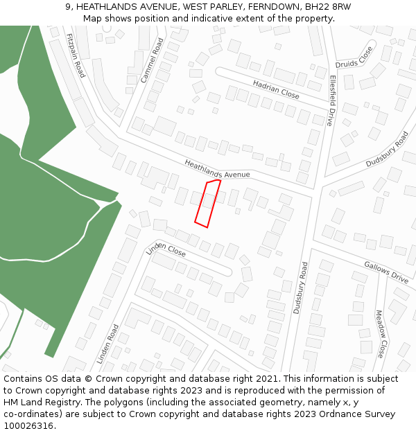 9, HEATHLANDS AVENUE, WEST PARLEY, FERNDOWN, BH22 8RW: Location map and indicative extent of plot
