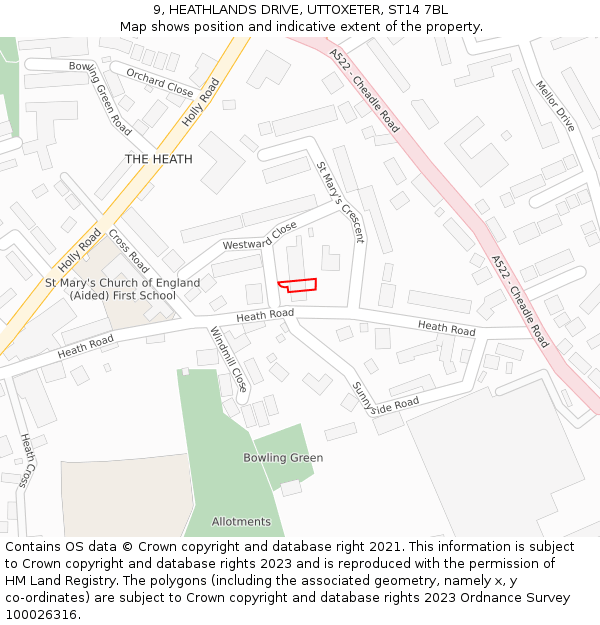 9, HEATHLANDS DRIVE, UTTOXETER, ST14 7BL: Location map and indicative extent of plot
