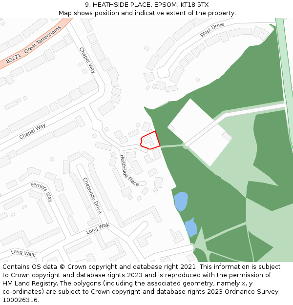 9, HEATHSIDE PLACE, EPSOM, KT18 5TX: Location map and indicative extent of plot