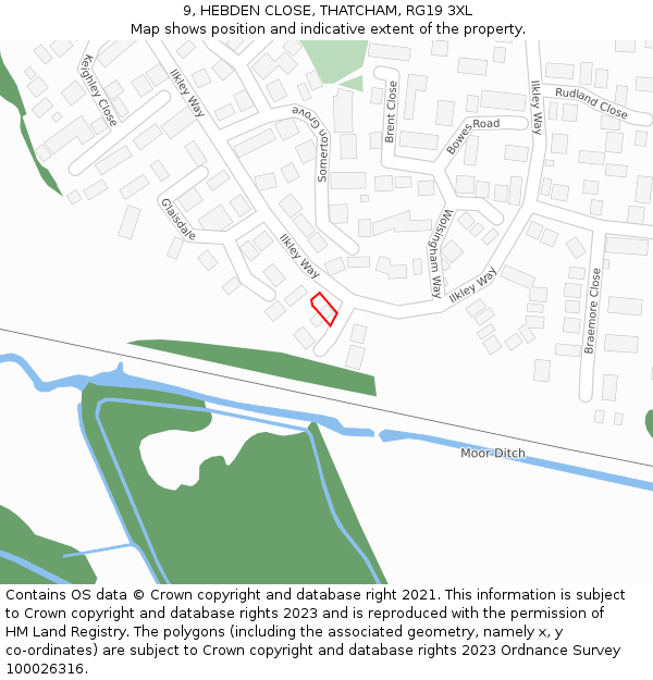 9, HEBDEN CLOSE, THATCHAM, RG19 3XL: Location map and indicative extent of plot