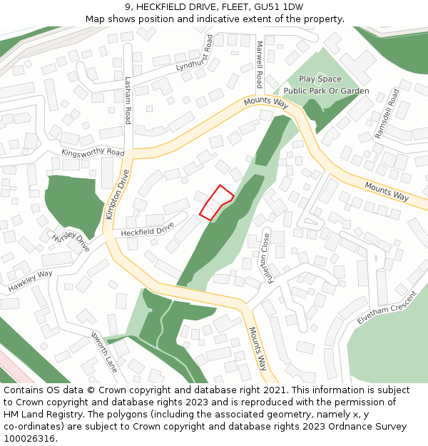 9, HECKFIELD DRIVE, FLEET, GU51 1DW: Location map and indicative extent of plot