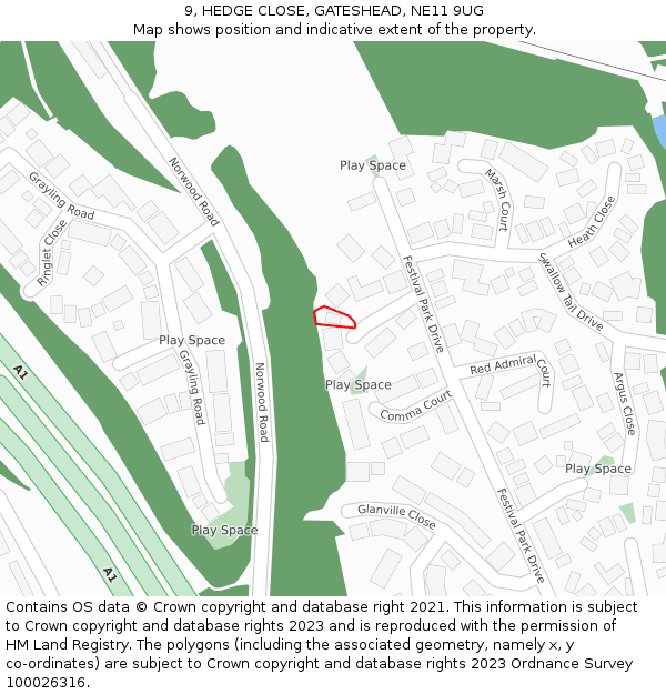 9, HEDGE CLOSE, GATESHEAD, NE11 9UG: Location map and indicative extent of plot