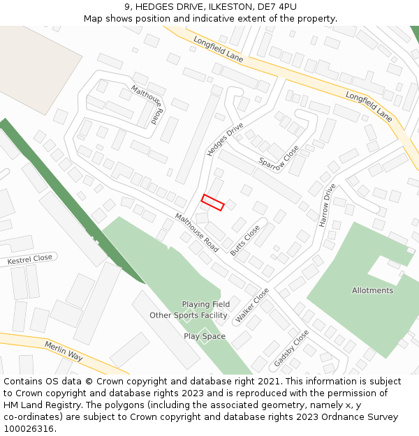 9, HEDGES DRIVE, ILKESTON, DE7 4PU: Location map and indicative extent of plot