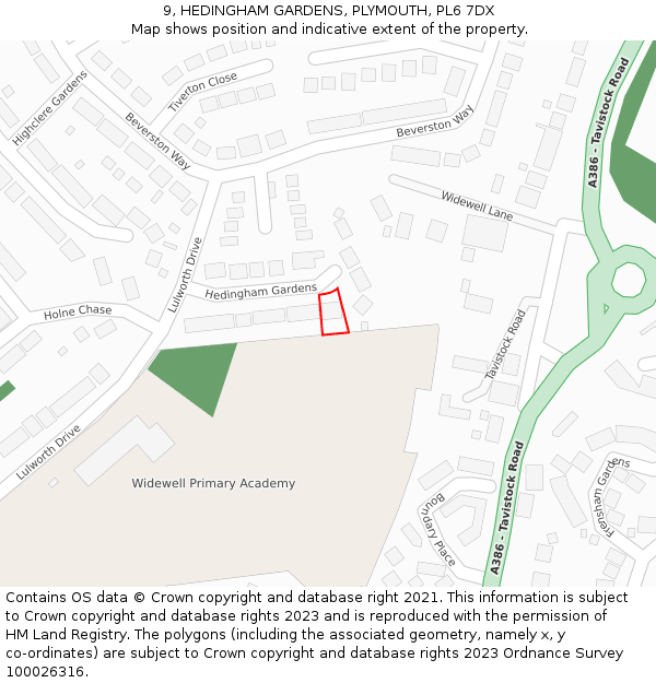9, HEDINGHAM GARDENS, PLYMOUTH, PL6 7DX: Location map and indicative extent of plot