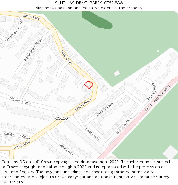 9, HELLAS DRIVE, BARRY, CF62 8AW: Location map and indicative extent of plot