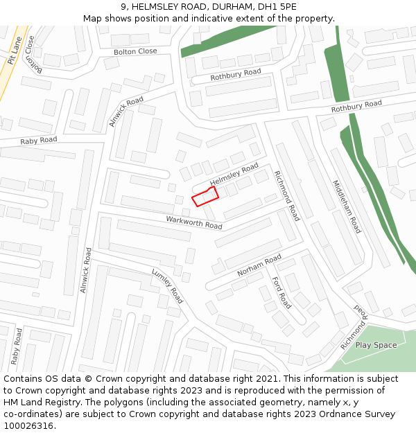 9, HELMSLEY ROAD, DURHAM, DH1 5PE: Location map and indicative extent of plot