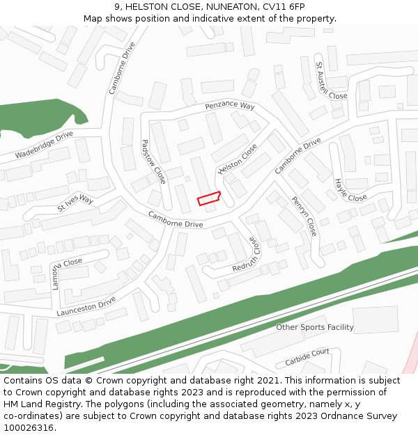 9, HELSTON CLOSE, NUNEATON, CV11 6FP: Location map and indicative extent of plot