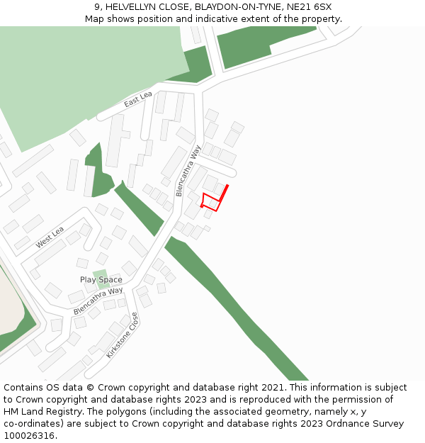 9, HELVELLYN CLOSE, BLAYDON-ON-TYNE, NE21 6SX: Location map and indicative extent of plot