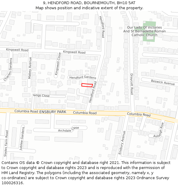 9, HENDFORD ROAD, BOURNEMOUTH, BH10 5AT: Location map and indicative extent of plot