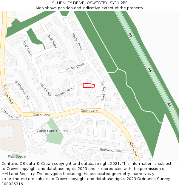 9, HENLEY DRIVE, OSWESTRY, SY11 2RF: Location map and indicative extent of plot