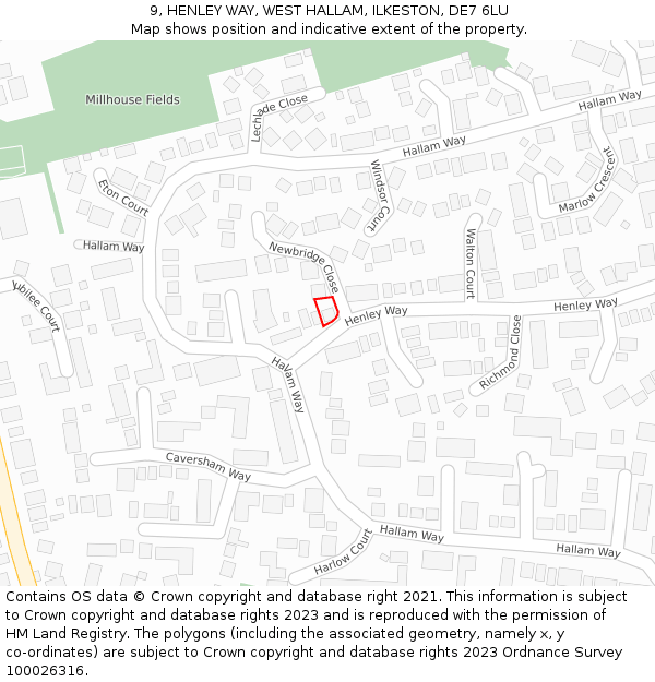 9, HENLEY WAY, WEST HALLAM, ILKESTON, DE7 6LU: Location map and indicative extent of plot