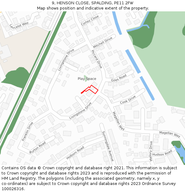 9, HENSON CLOSE, SPALDING, PE11 2FW: Location map and indicative extent of plot