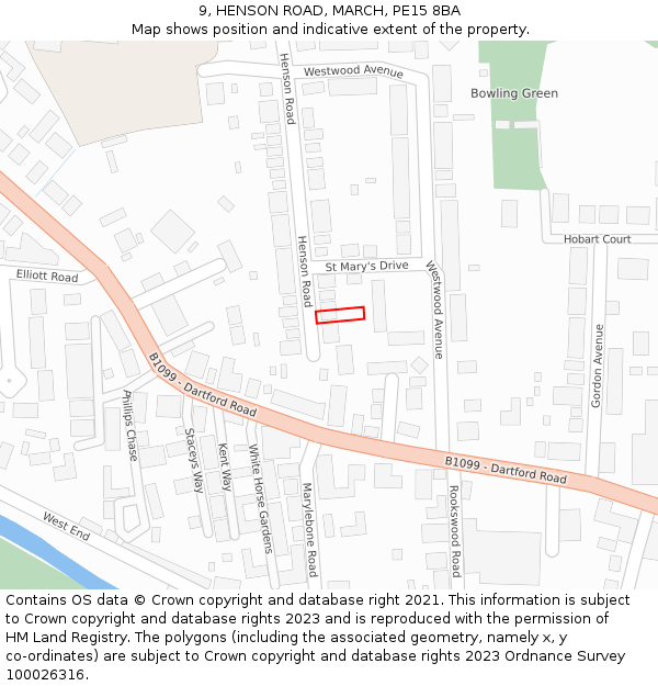 9, HENSON ROAD, MARCH, PE15 8BA: Location map and indicative extent of plot