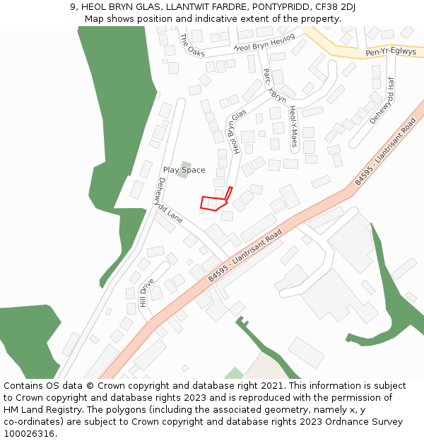 9, HEOL BRYN GLAS, LLANTWIT FARDRE, PONTYPRIDD, CF38 2DJ: Location map and indicative extent of plot