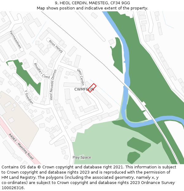 9, HEOL CERDIN, MAESTEG, CF34 9GG: Location map and indicative extent of plot