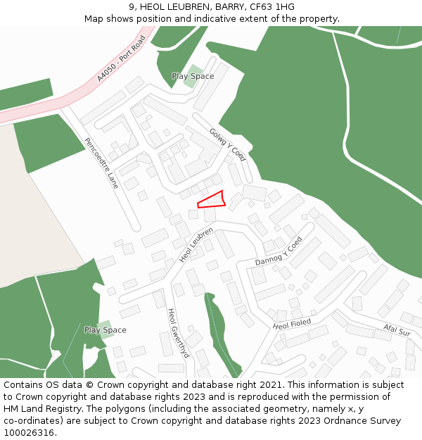 9, HEOL LEUBREN, BARRY, CF63 1HG: Location map and indicative extent of plot