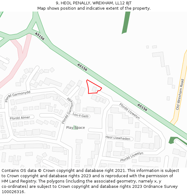 9, HEOL PENALLY, WREXHAM, LL12 8JT: Location map and indicative extent of plot