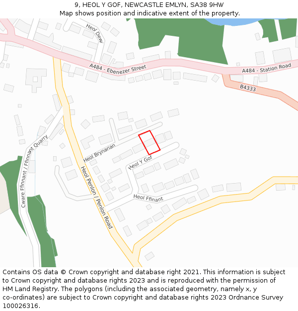 9, HEOL Y GOF, NEWCASTLE EMLYN, SA38 9HW: Location map and indicative extent of plot