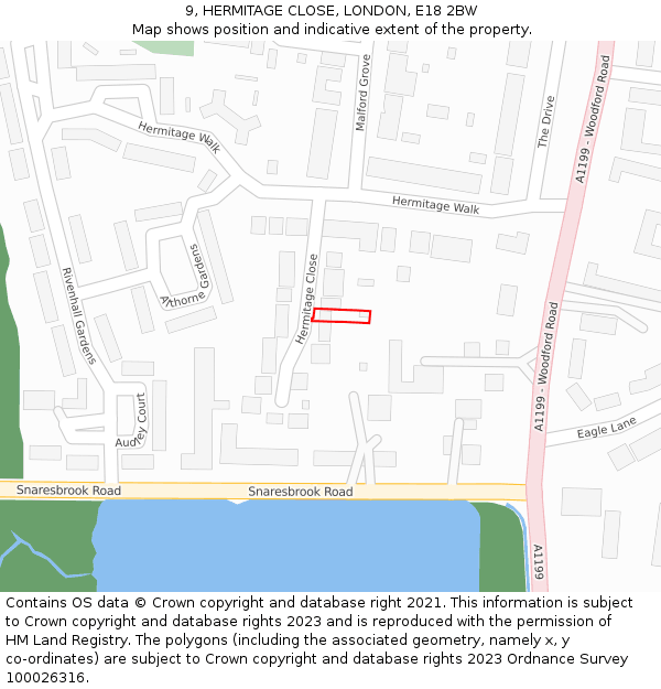 9, HERMITAGE CLOSE, LONDON, E18 2BW: Location map and indicative extent of plot