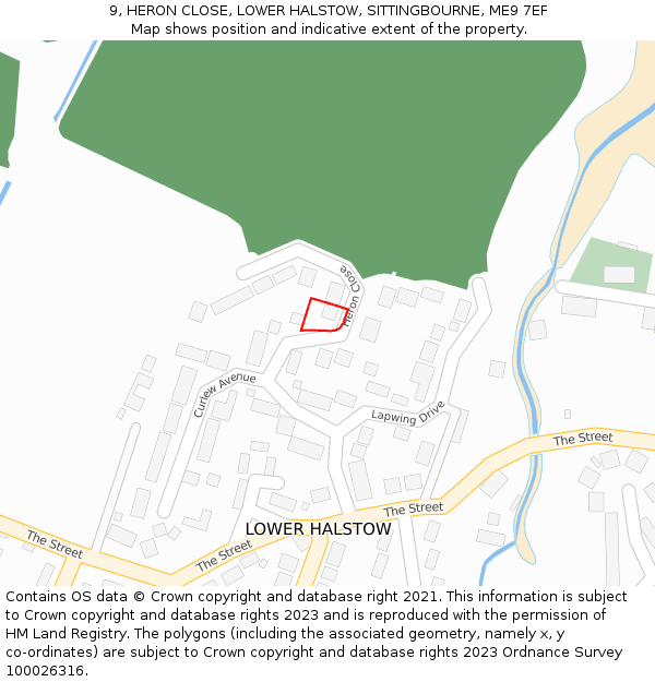 9, HERON CLOSE, LOWER HALSTOW, SITTINGBOURNE, ME9 7EF: Location map and indicative extent of plot