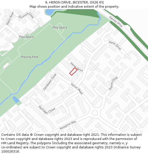 9, HERON DRIVE, BICESTER, OX26 6YJ: Location map and indicative extent of plot