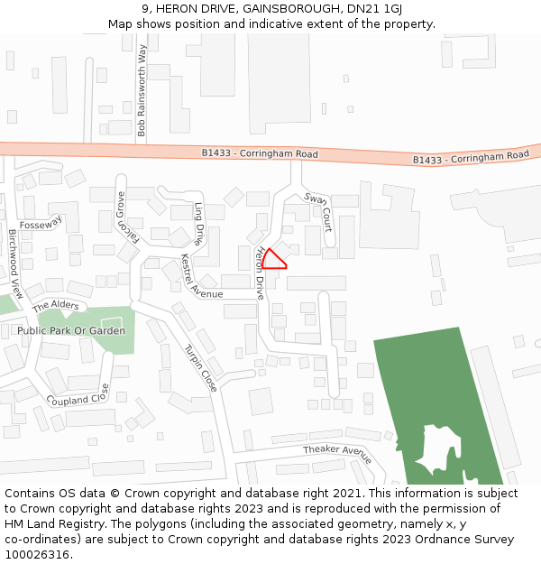 9, HERON DRIVE, GAINSBOROUGH, DN21 1GJ: Location map and indicative extent of plot