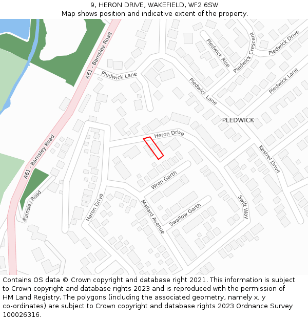 9, HERON DRIVE, WAKEFIELD, WF2 6SW: Location map and indicative extent of plot