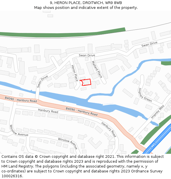 9, HERON PLACE, DROITWICH, WR9 8WB: Location map and indicative extent of plot