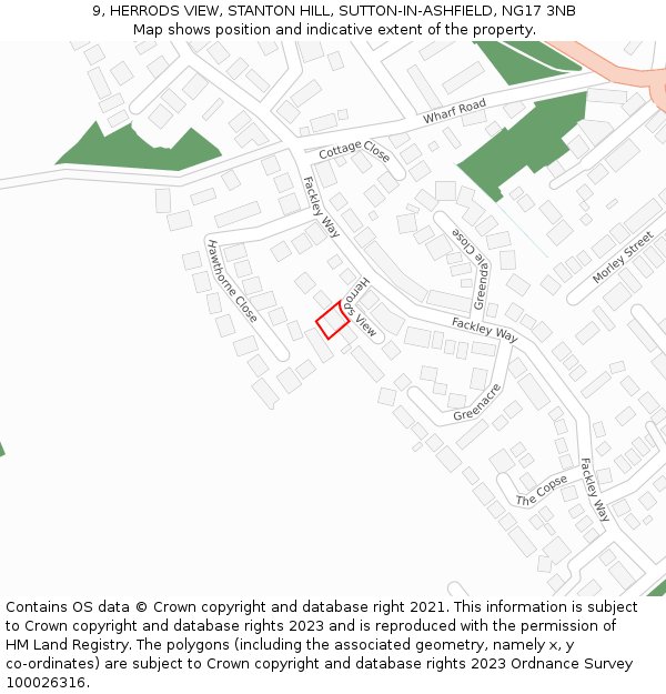 9, HERRODS VIEW, STANTON HILL, SUTTON-IN-ASHFIELD, NG17 3NB: Location map and indicative extent of plot