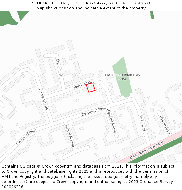 9, HESKETH DRIVE, LOSTOCK GRALAM, NORTHWICH, CW9 7QJ: Location map and indicative extent of plot