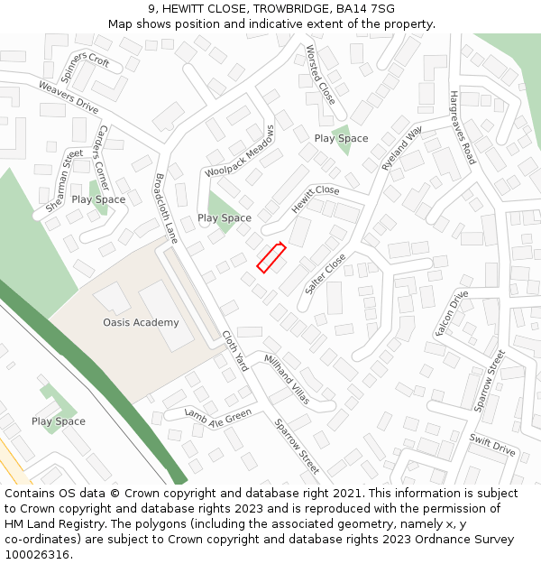 9, HEWITT CLOSE, TROWBRIDGE, BA14 7SG: Location map and indicative extent of plot