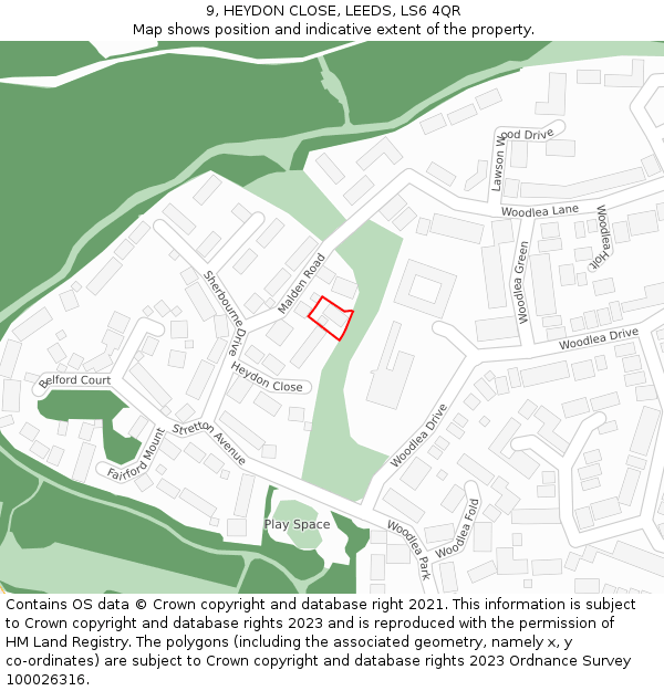 9, HEYDON CLOSE, LEEDS, LS6 4QR: Location map and indicative extent of plot