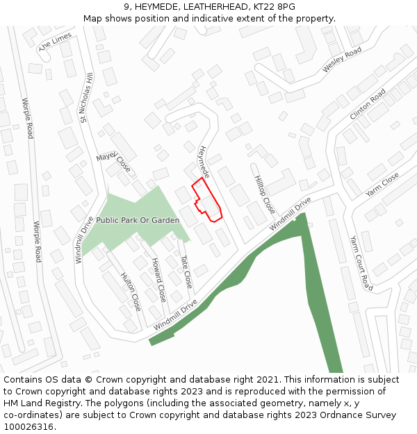 9, HEYMEDE, LEATHERHEAD, KT22 8PG: Location map and indicative extent of plot