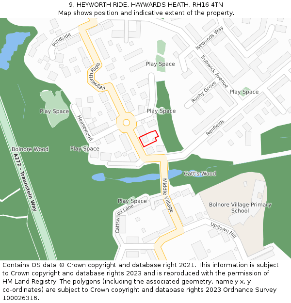 9, HEYWORTH RIDE, HAYWARDS HEATH, RH16 4TN: Location map and indicative extent of plot