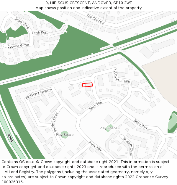 9, HIBISCUS CRESCENT, ANDOVER, SP10 3WE: Location map and indicative extent of plot