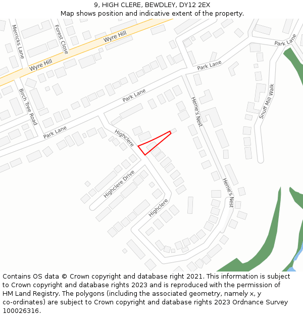 9, HIGH CLERE, BEWDLEY, DY12 2EX: Location map and indicative extent of plot