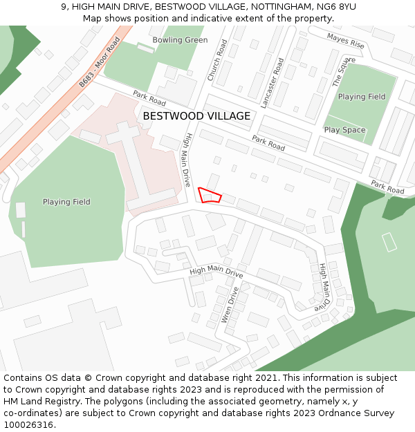 9, HIGH MAIN DRIVE, BESTWOOD VILLAGE, NOTTINGHAM, NG6 8YU: Location map and indicative extent of plot
