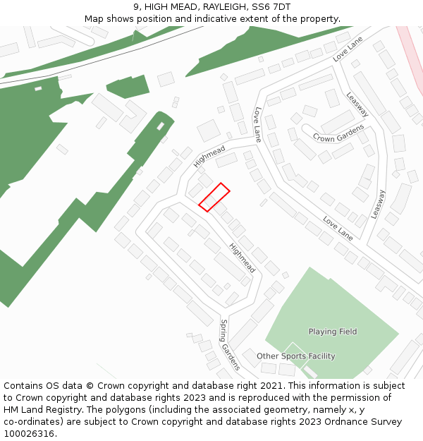 9, HIGH MEAD, RAYLEIGH, SS6 7DT: Location map and indicative extent of plot