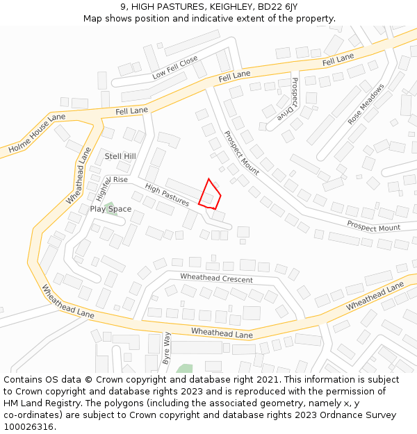 9, HIGH PASTURES, KEIGHLEY, BD22 6JY: Location map and indicative extent of plot