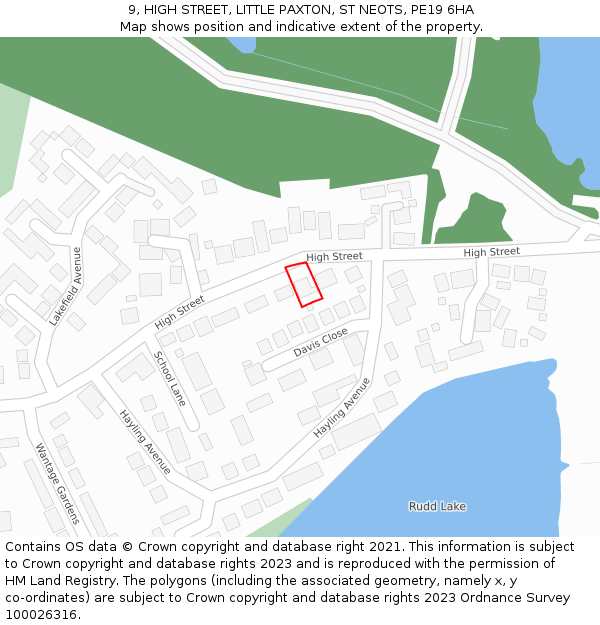 9, HIGH STREET, LITTLE PAXTON, ST NEOTS, PE19 6HA: Location map and indicative extent of plot