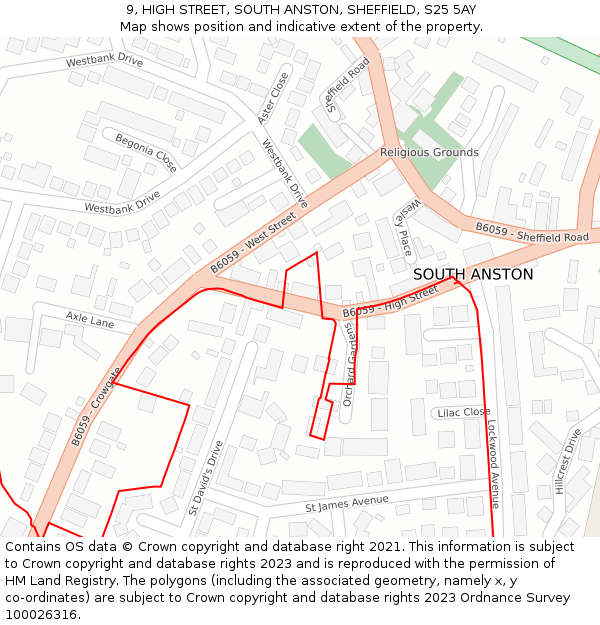 9, HIGH STREET, SOUTH ANSTON, SHEFFIELD, S25 5AY: Location map and indicative extent of plot