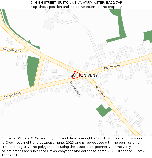 9, HIGH STREET, SUTTON VENY, WARMINSTER, BA12 7AR: Location map and indicative extent of plot