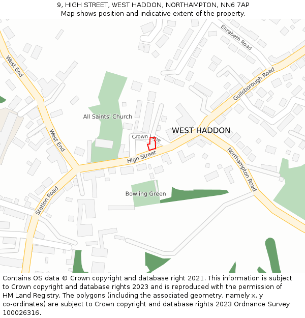 9, HIGH STREET, WEST HADDON, NORTHAMPTON, NN6 7AP: Location map and indicative extent of plot