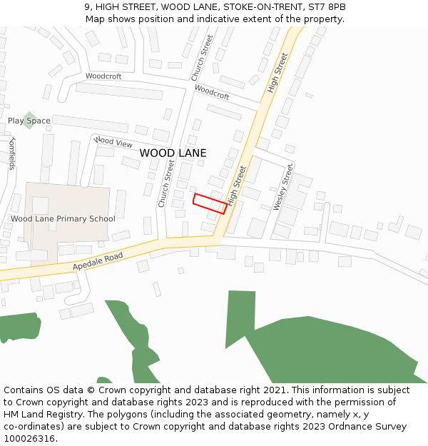 9, HIGH STREET, WOOD LANE, STOKE-ON-TRENT, ST7 8PB: Location map and indicative extent of plot