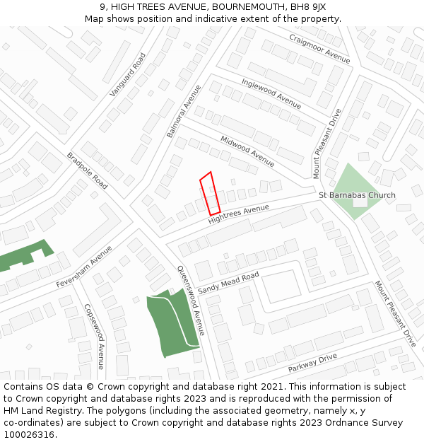 9, HIGH TREES AVENUE, BOURNEMOUTH, BH8 9JX: Location map and indicative extent of plot