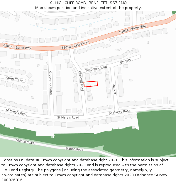 9, HIGHCLIFF ROAD, BENFLEET, SS7 1NQ: Location map and indicative extent of plot