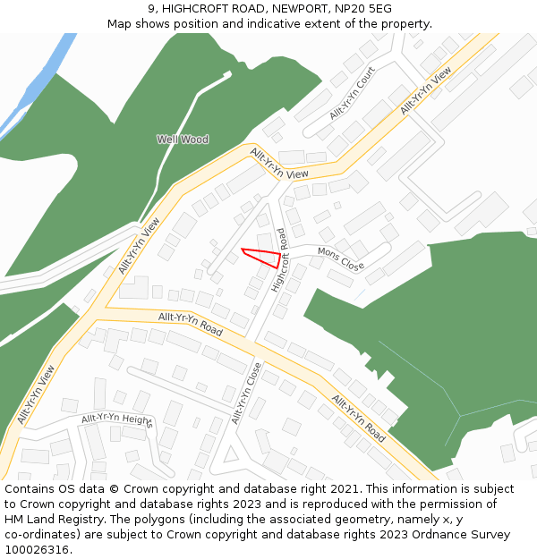 9, HIGHCROFT ROAD, NEWPORT, NP20 5EG: Location map and indicative extent of plot